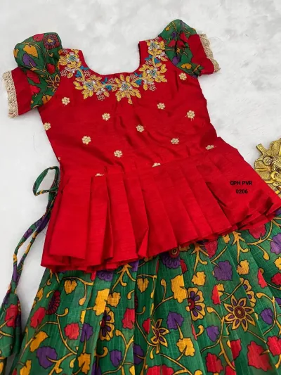 Maroon and Green Kids Pattu Pavadai Sattai